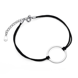 Bratara cu snur negru cu cerc din argint DiAmanti Z1671B_B-DIA (Argint 925‰ 0,7 g.)